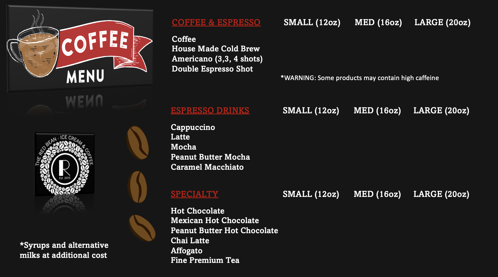 This is the coffee and drinks menu